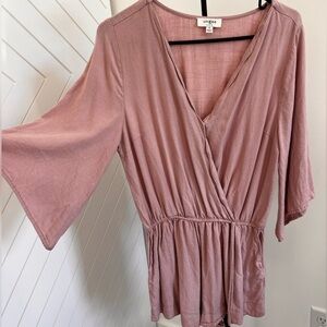 Umgee Dusty Rose Bell Sleeve Romper with Pockets